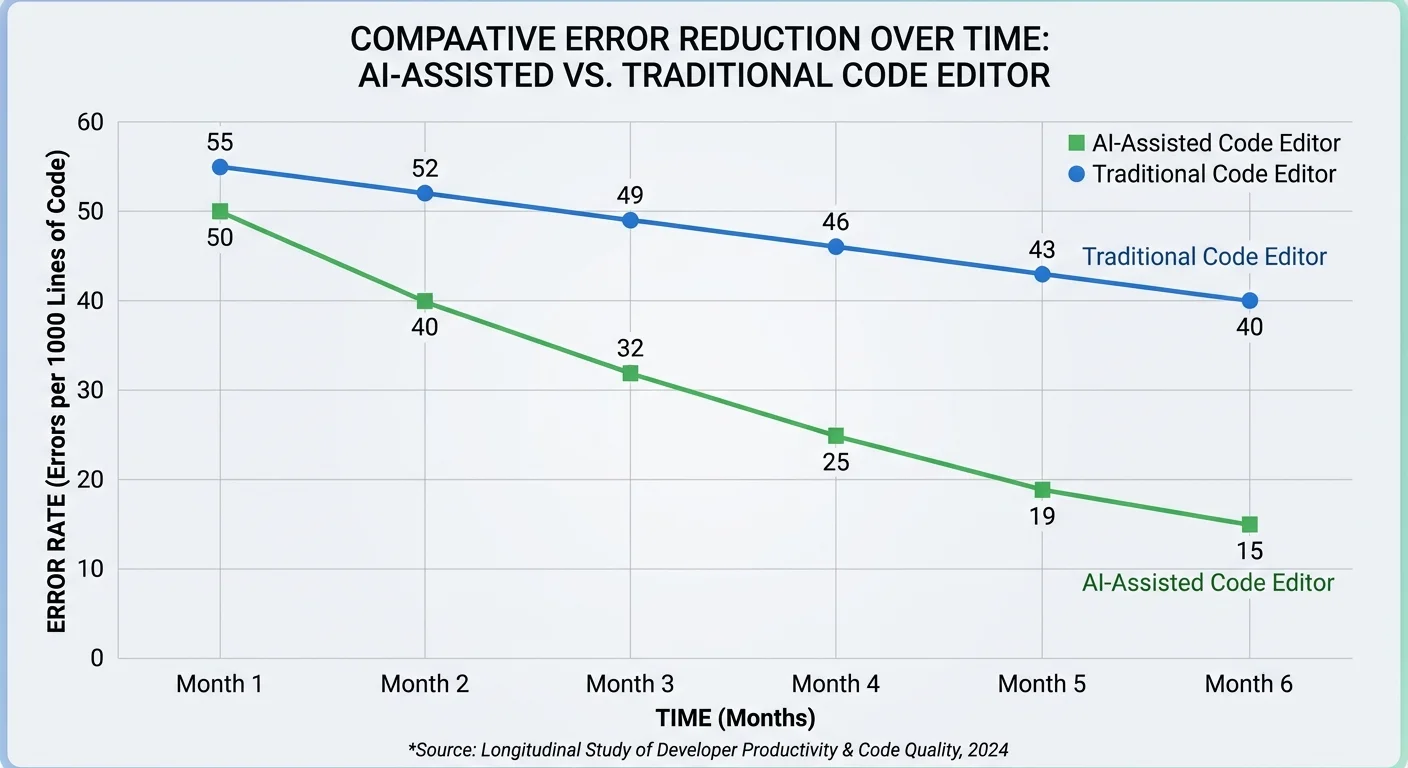 Bar chart comparing HTML error rates between traditional and AI-assisted editing workflows