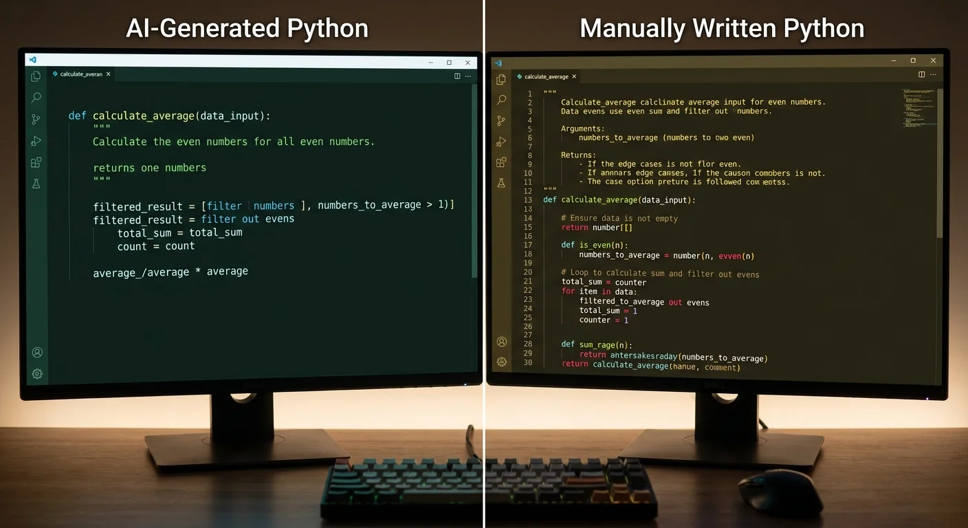 Comparison of AI-generated HTML and hand-coded HTML side by side