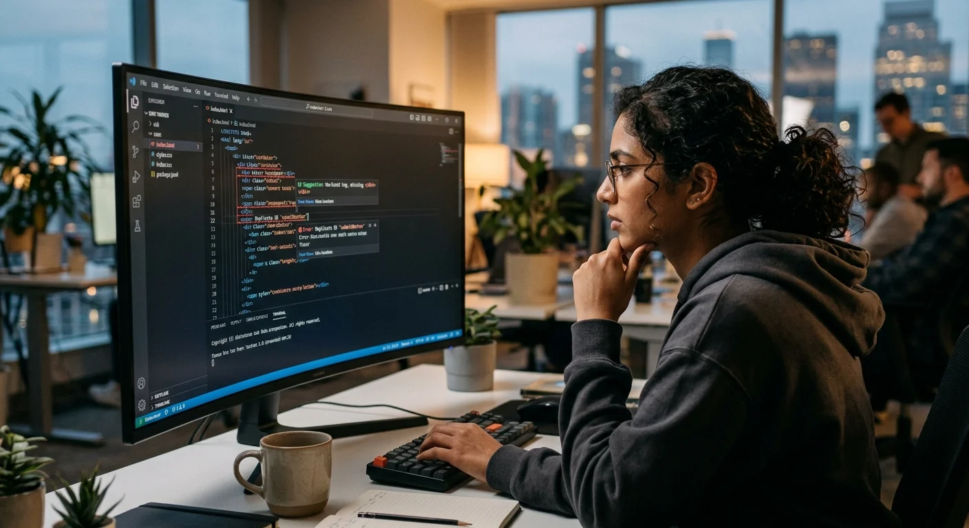 AI coding tool highlighting HTML errors in a code editor interface
